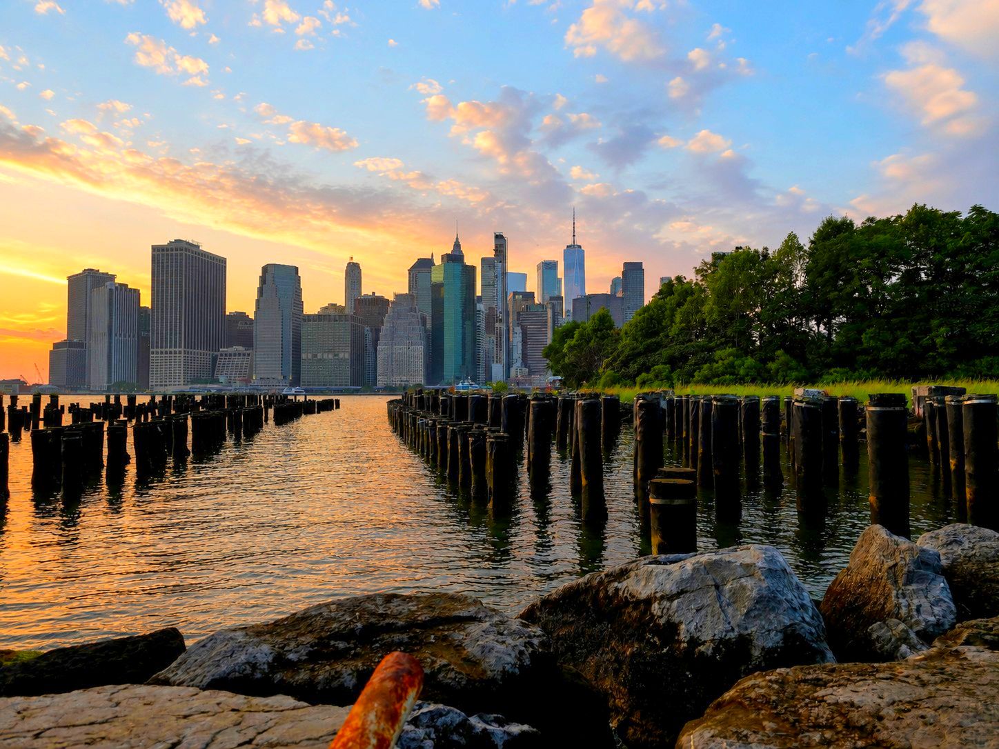 Skyline di Manhattan al tramonto