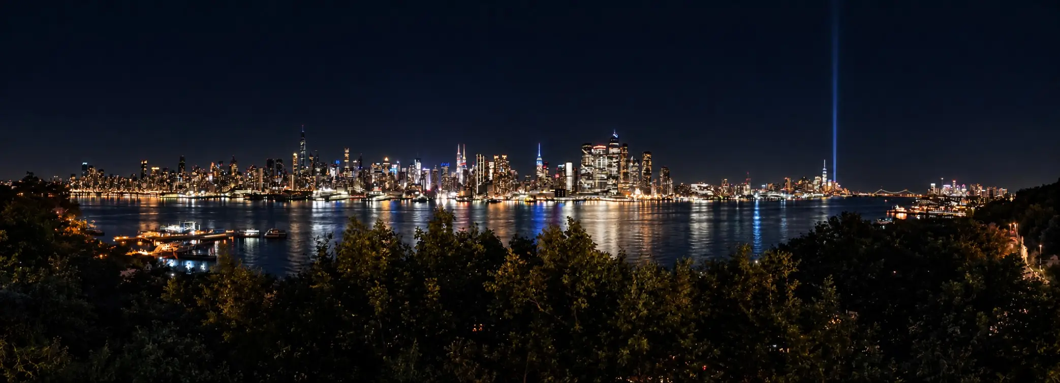 Manhattan skyline at night, seen from New Jersey