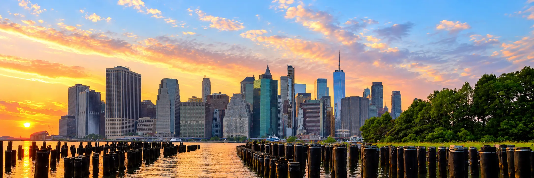 Manhattan skyline at sunset